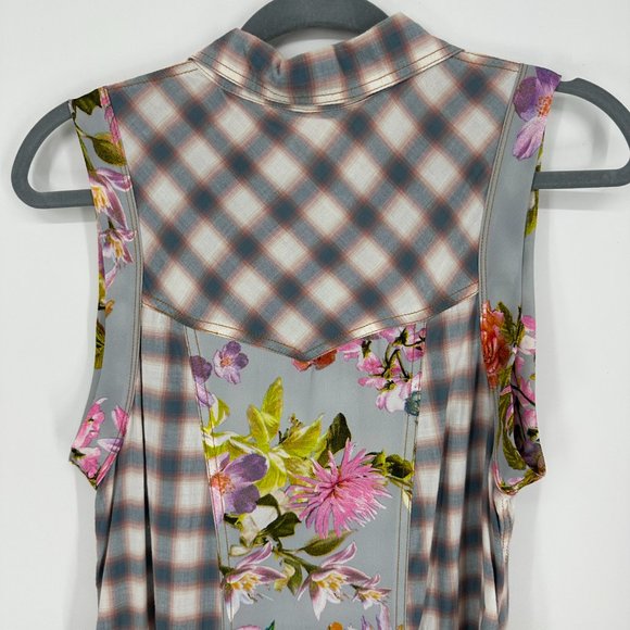 Anthropologie Plaid and Floral Maxi Dress - Black, White, Blue, Multicolor - Picture 8 of 12